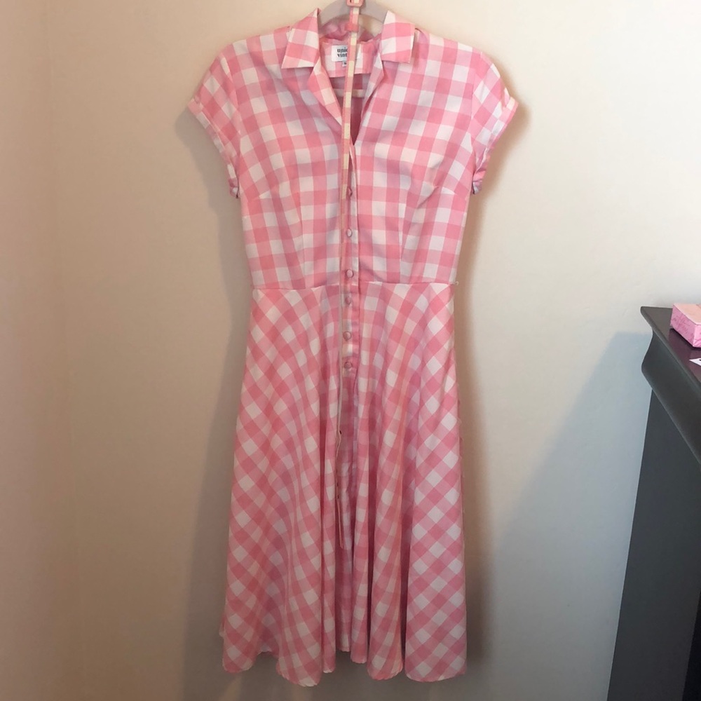 Unique Vintage 1950s pink gingham dress